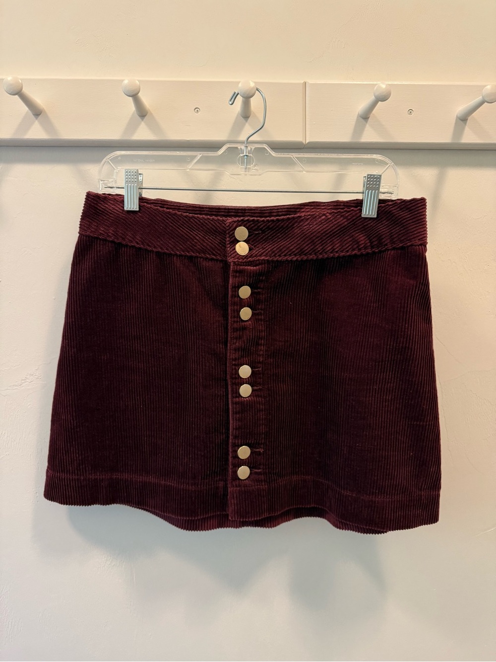 Abercrombie and Fitch Burgundy Corduroy Button-Front Mini Skirt